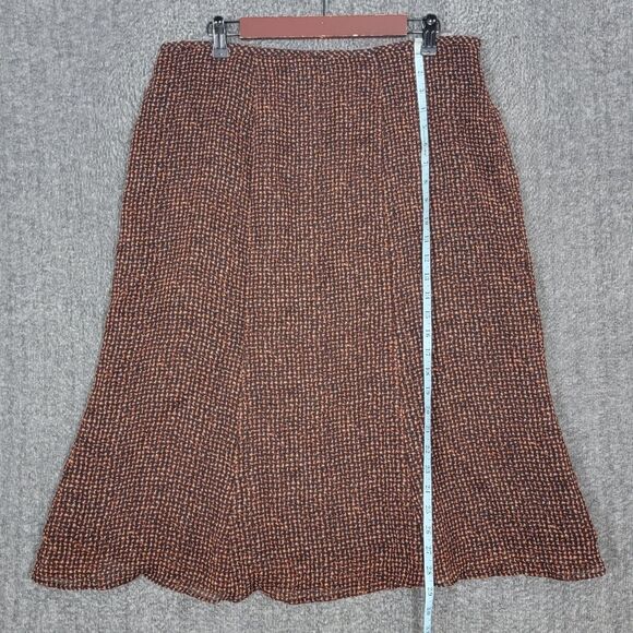 Kasper Skirt Womens 14 Brown & Black 100% Wool Lined Career Modest Flare Midi - Picture 6 of 11